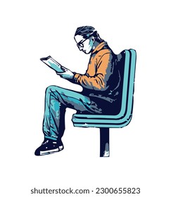 Un hombre leyendo un libro en un icono de relajación aislado