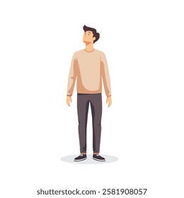 one Man stands and looks at a vector flat illustration of a man isolated on a white background