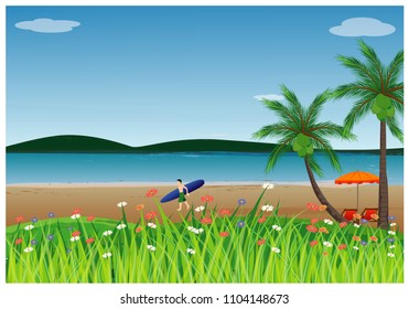one man with surf on the  beach vector design