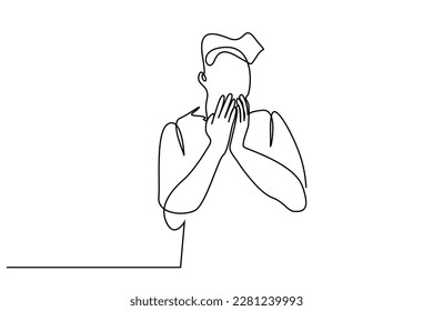 one man very surprised he is ashamed he is shocked he reacts