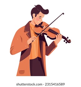 One man violinist performs classical music on stage icon isolated