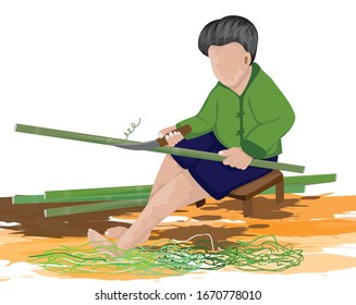 one man work with wickerwork vector design