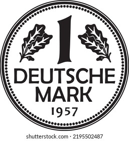 one mark german coin year 1957 black design vector