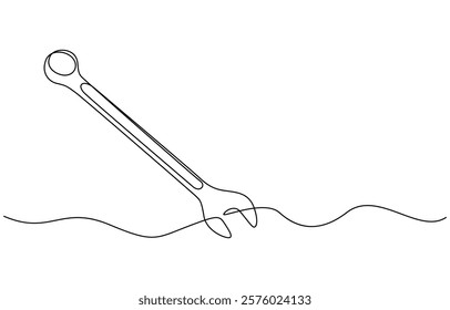 One mechanical wrench for nuts drawn in one continuous line drawing, Labor day wrench tools continuous one line drawing.