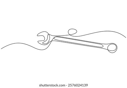 One mechanical wrench for nuts drawn in one continuous line drawing, Labor day wrench tools continuous one line drawing.