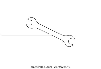 One mechanical wrench for nuts drawn in one continuous line drawing, Labor day wrench tools continuous one line drawing.