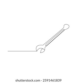 One mechanical wrench for nuts drawn in one continuous line drawing, Labor day wrench tools continuous one line drawing hand clenched into a fist infront of ribbon for Labour Day concept