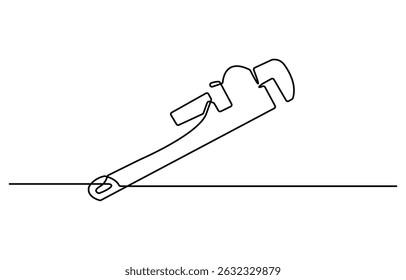 Uma chave mecânica para as porcas desenhadas numa linha contínua de cor preta isolada sobre fundo branco. Estilo de auto desenho, chave ajustável contínua linha única desenho vetor ilustração, pro.