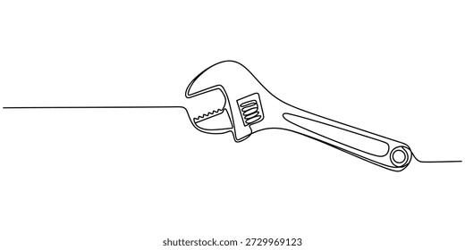 One mechanical wrench for nuts drawn in one continuous line drawing. one line Icon drawing with white background, Wrench icon continuous one line drawing, Editable stroke, 