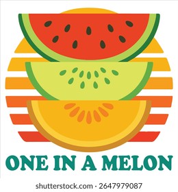 One in a melon - Summer fruits T-shirt vector, Retro Summer Beach Vibes, kawaii fruit food Tees, Fruit Quote For Shirts