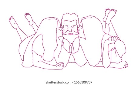 one men between two girl illustration, relationship vector illustration.