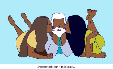 one men between two girl illustration, relationship vector illustration.