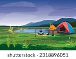 one men resting by camping on vacation