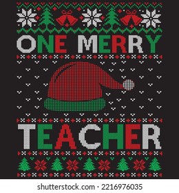 one merry teacher t shirt design
