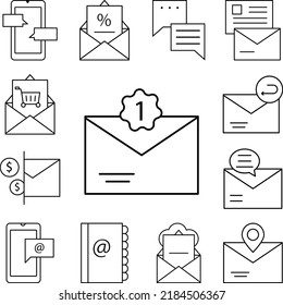Eine Nachricht, E-Mail-Symbol in einer Sammlung mit anderen Elementen