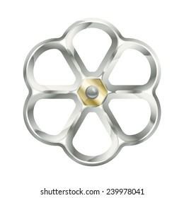 One metallic bronze hexagonal valve with bolt, isolated