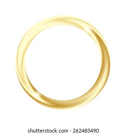 One metallic glowing wedding golden ring with sparkles and blending texture, isolated on white background. Vector illustration.