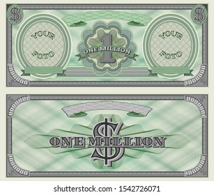 One Million Dollars Green Banknote Sample With Two Ovals For Your Photos