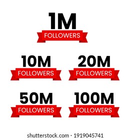 One Million Followers Icon Label Sticker Web Banner Template Design Vector, 10 Million, 50 Million