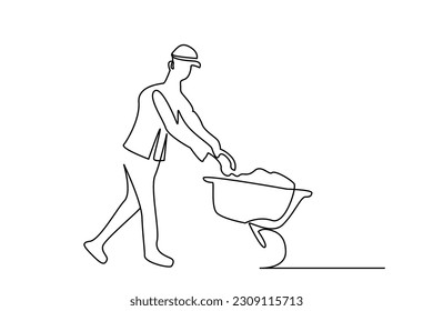one mine worker hard work line art