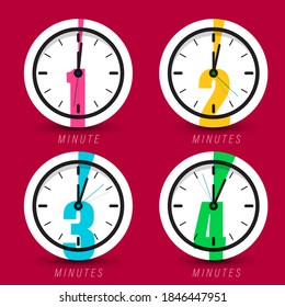 One Minute, Two - Three - Four Minutes Clock Icons Set