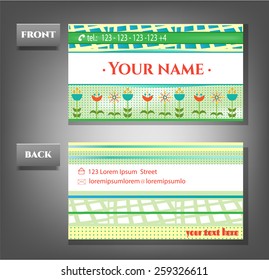 One, modern business card with colorful flowers and pattern