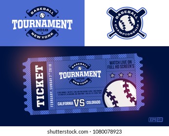 one modern professional design of baseball tickets and logo in blue theme