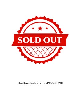 One modern, simple label with stars, red ribbon, text Sold Out, isolated on white background