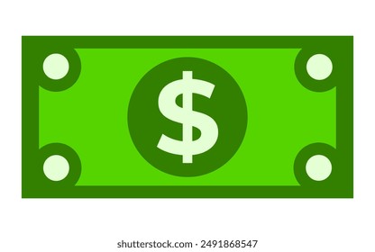 One money green dollar banknote on white background.