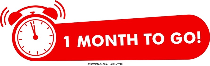 One month to go label, red flat with alarm clock, promotion icon, best deal symbol