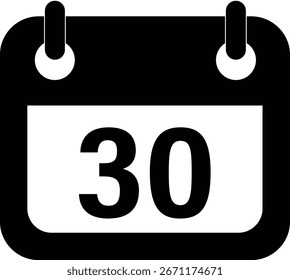 Icono de un mes sobre fondo blanco. Signo de 30 días. Símbolo del día 30 del calendario. estilo plano.