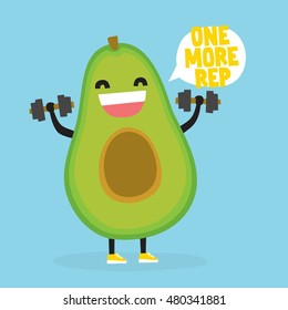 One More Rep. Cute Kawaii Avocado Bodybuilder Vector Illustration 