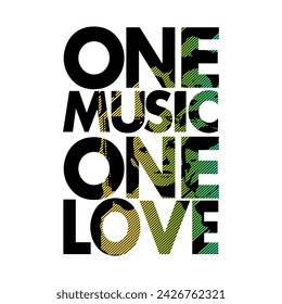 ONE MUSIC ONE LOVE, Graphic design print t-shirts fashion, illustration, vector, posters, cards, stickers, mug