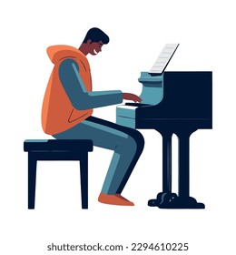 One musician playing piano key with concentration icon isolated