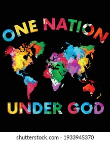 One Nation Under God Watercolor Painting Style T-Shirt Design