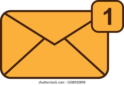 One new incoming message envelope with notification, vector object