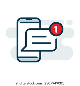 one new message notification on smartphone screen concept illustration linear design vector eps10. simple graphic element for landing page, empty state ui, infographic, icon