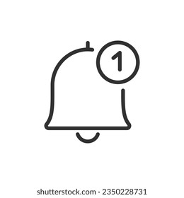 Eine neue Benachrichtigung, ein lineares Symbol, eine Glocke und eine Nummer eins. Linie mit bearbeitbarem Hub