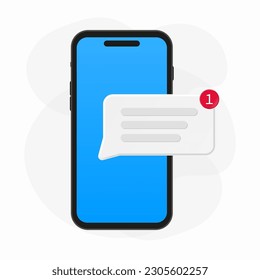 one new notification on smartphone screen concept. modern graphic element for landing page, empty state ui, infographic. Vector illustration.