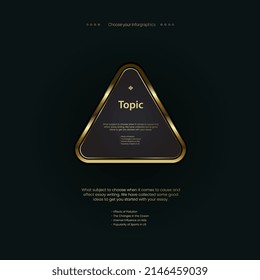 One nice Golden rectangle shape button design on dark background. The gold stoke and line element circle  of premuim steps and options for work flow vector