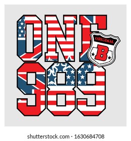 one nine eighty nine for t shirt print design and typography, vector.