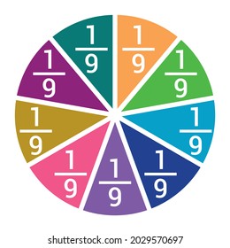 one ninth fraction circle with fraction number