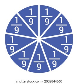 one ninth fraction circle with fraction number