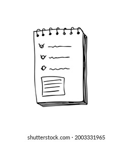 One notebook element in business doodle set. Hand drawn vector illustrations for postcards, posters, labels and professional designs.