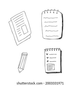 One notebook element in business doodle set. Hand drawn vector illustrations for postcards, posters, labels and professional designs.