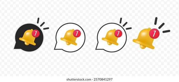 One notification. Notification bells 3d. Push notification. SMS notification on the screen of the smartphone. Sms popup. Chat message