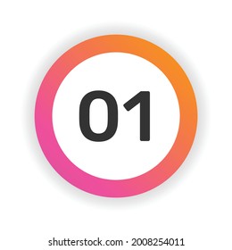 Uno, icono número 1, signo vector de botón circular.