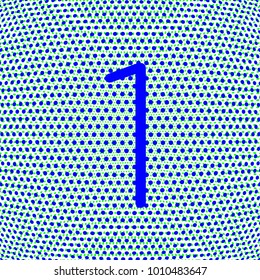 one number (1) of phosphorescent blue color on points with curved effect, it was digital figure on screen