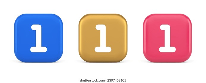 One number button finance counting panel keyboard user interface 3d realistic blue gold and pink icons. First character numeric business calculation symbol internet communication