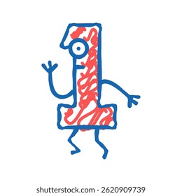 one number character doodle icon sketch vector. one number character sign. isolated symbol illustration